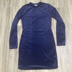 NWOT Heart & Hips Soft Ribbed Round Neck‎ Long Sleeve Dark Blue Dress Size Large